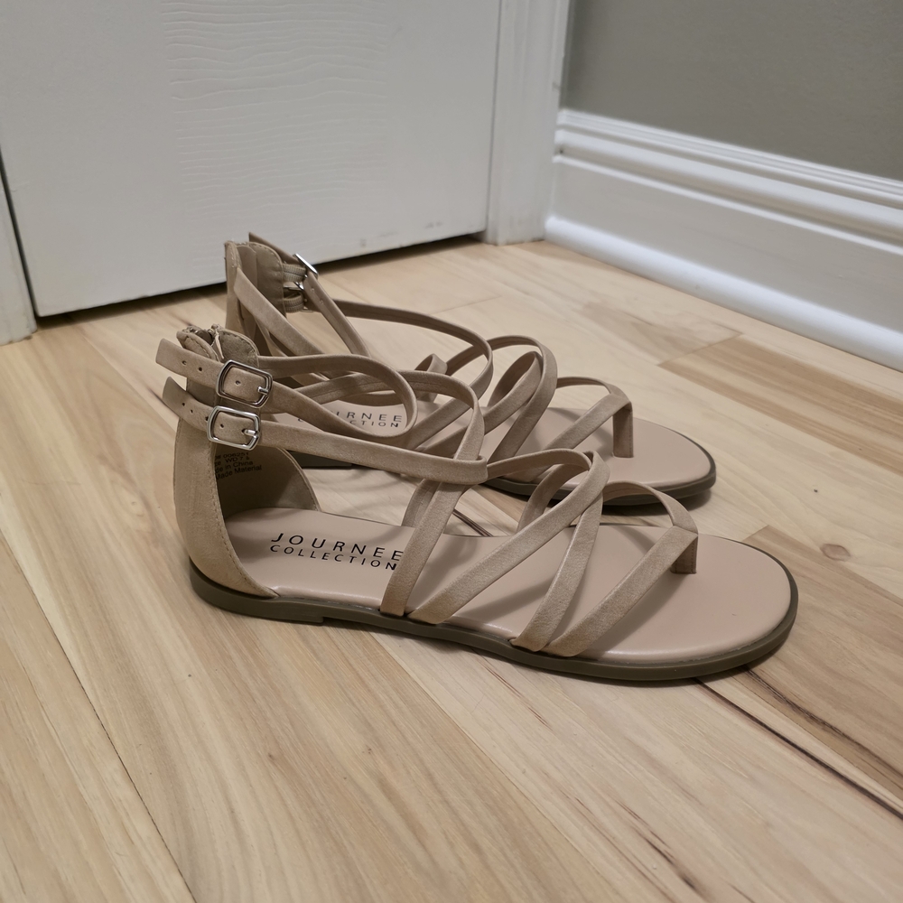 Journee Collection Tan Strappy Sandals - Picture 2 of 6